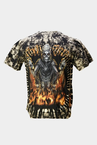 Fire Skull Reaper Biker Inferno Tie-Dye T-Shirt