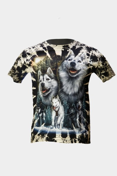 Wolf Sleigh Adventure Tie-Die T-Shirt