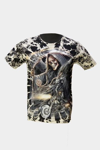 Gangster Reaper Motorcycle Bike Inferno Tie-Dye T-Shirt