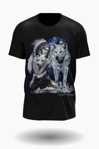 Native American Princess with Leittwolf and Dreamcatcher T-Shirt