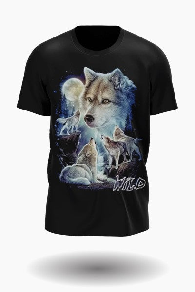 Wolf pack at night with moon T-shirt