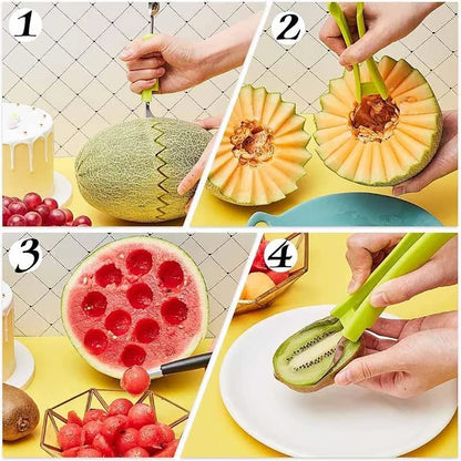 Professional 4 In 1 Stainless Steel Watermelon Cutter Fruit Carving Tools Set,Fruit Scooper Seed Remover Watermelon Knife For Dig Pulp Separator Fruit Slicer, Melon Baller Scoop Set