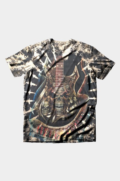 Tie-Dye Skull in Guitar Rock Metal T-Shirt