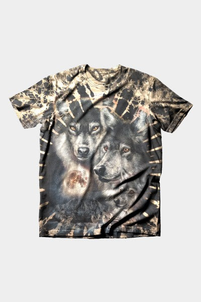 Tie Dye Wolves With Moon At Night T-Shirt