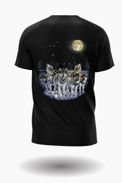 Wolf pack at night with moon T-shirt